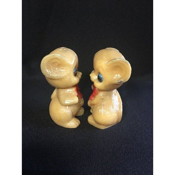 VINTAGE Mice W/ Red Bows SALT & PEPPER SHAKERS - Celluloid Mouse - Picture 2 of 7
